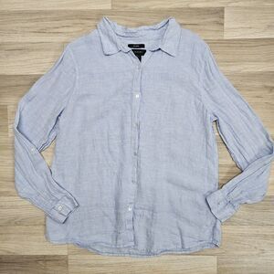 Tahari Womens Light Blue Linen Button Up Blouse Size XL Longsleeve